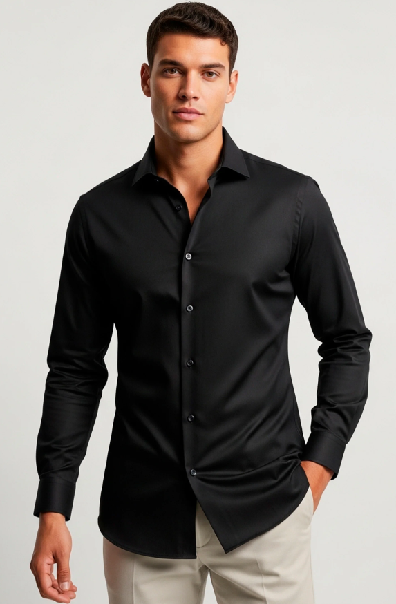 Camisa Manga Longa Slim Fit Básica Lisa
